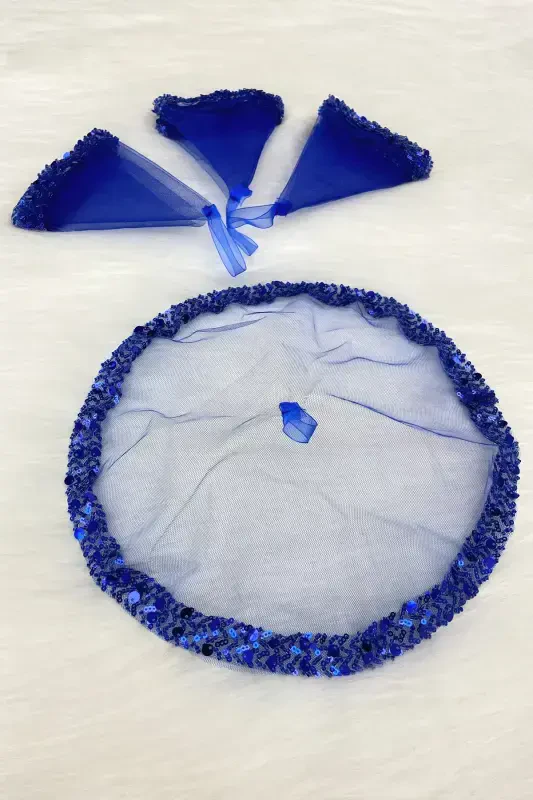 Saks Blue Bridal Handkerchief, Halay Handkerchief, Elegant Rhinestone Sequined Beaded - SADECEMENDİLSUTAŞLIZARİFSAKSMAVİ - 5