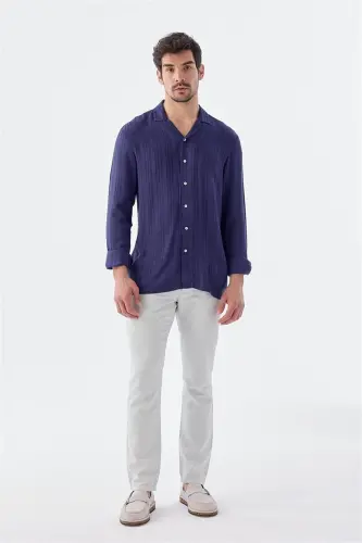 Saks Classic Fit Apache Collar Striped 100% Cotton Bohemian Shirt - JAKAMEN (1)