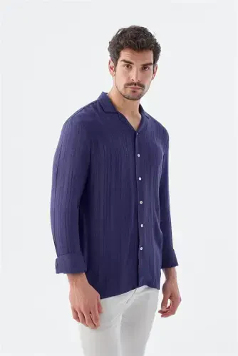 Saks Classic Fit Apache Collar Striped 100% Cotton Bohemian Shirt - 1