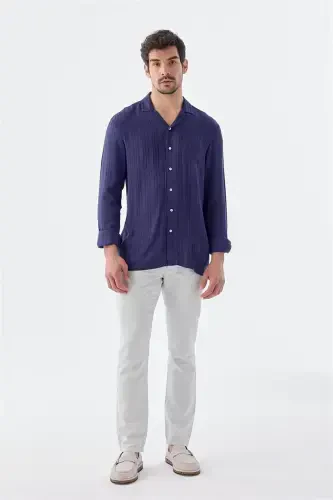 Saks Classic Fit Apache Collar Striped 100% Cotton Bohemian Shirt - Modazone (1)