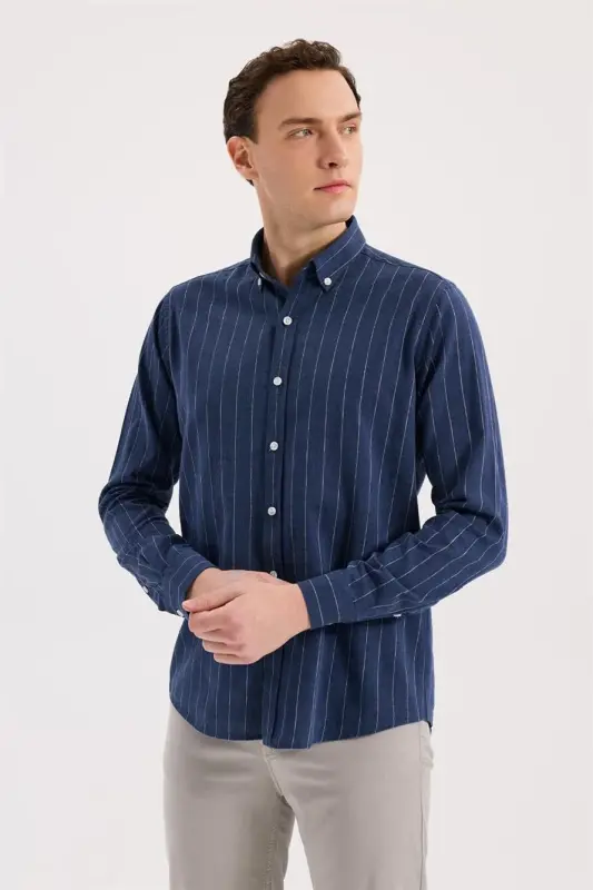 Saks Comfort Fit Düğmeli Yaka Pamuklu Gömlek - JAKAMEN