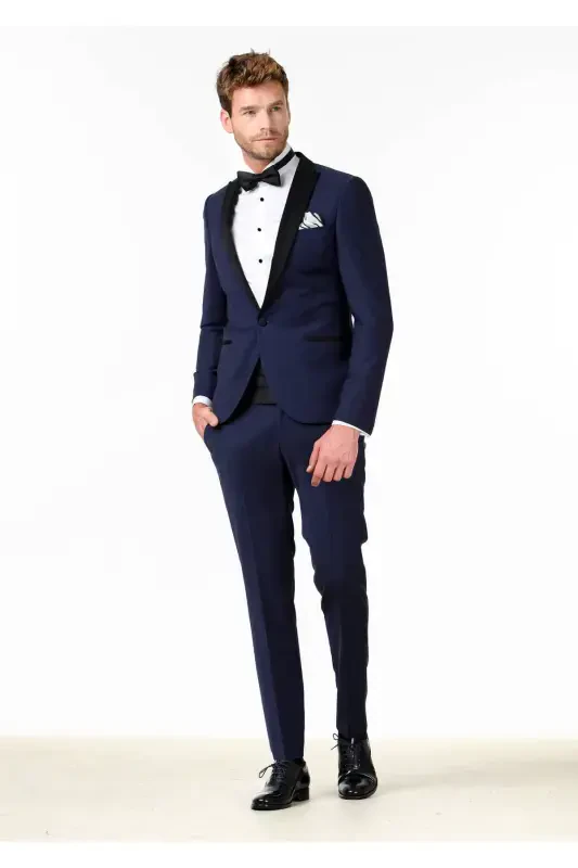 Saks Düz Fashion Slim Fit Kruvaze Yaka Dokuma Smok - 1