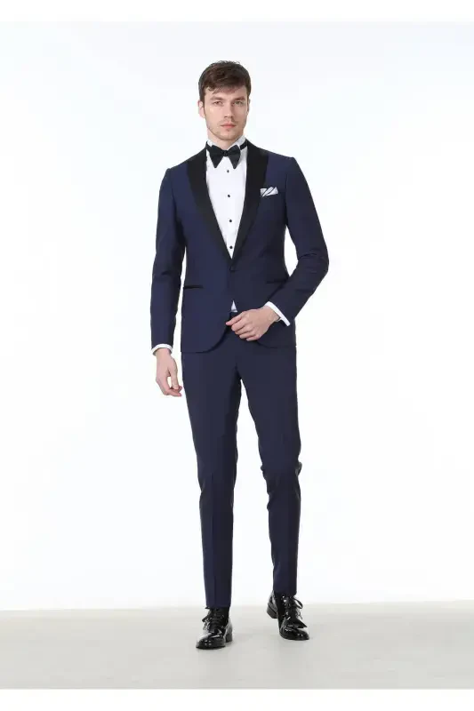 Saks Düz Fashion Slim Fit Kruvaze Yaka Dokuma Smok - 1