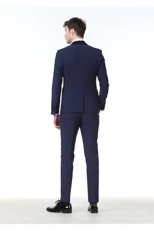 Saks Düz Fashion Slim Fit Kruvaze Yaka Dokuma Smok - 4