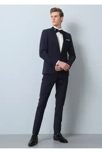 Saks Düz Fashion Slim Fit Kruvaze Yaka Dokuma Smok - 1