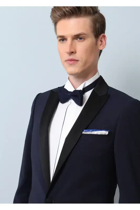 Saks Düz Fashion Slim Fit Kruvaze Yaka Dokuma Smok - 3