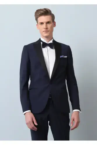 Saks Düz Fashion Slim Fit Kruvaze Yaka Dokuma Smok - 4