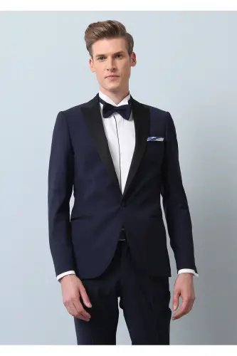 Saks Fashion Slim Fit Kruvaze Yaka Dokuma Smokin Kostyum - 4