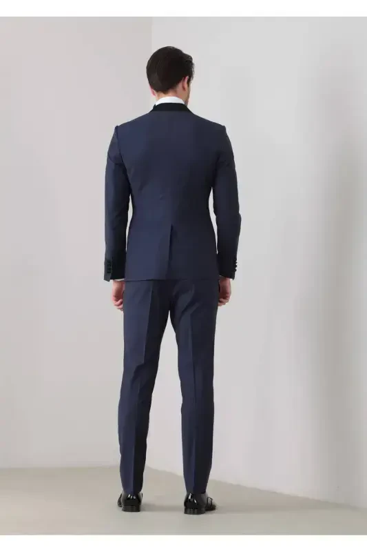 Saks Fashion Slim Fit Kruvaze Yaka Dokuma Smokin Takım Elbise - 4