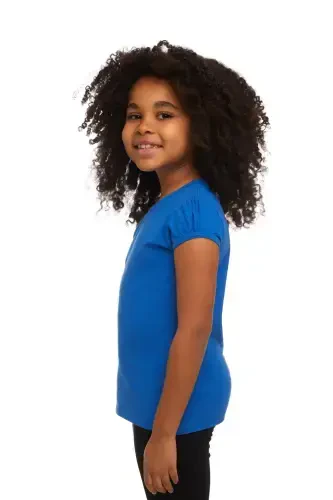 Saks Kız Çocuk Kısa Kollu Basıc Tişört-IMPERIAL BLUE - 2