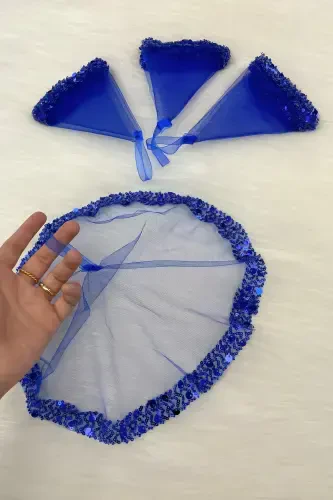 Saks Moviy Kelin Ro'moli, Halay El Ro'moli, Zarif Suv Toshli Pulli Boncukli Pul Payet-SADECEMENDILSUTASHLIZARIFSAKSMAVI - 1