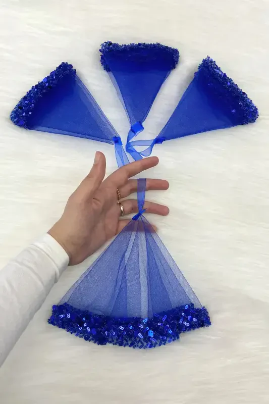 Saks Moviy Kelin Ro'moli, Halay El Ro'moli, Zarif Suv Toshli Pulli Boncukli Pul Payet-SADECEMENDILSUTASHLIZARIFSAKSMAVI - 4