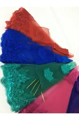 Saks Moviy Yaltiroq Gipyurli Kelin Roʻmoli Toʻplami Toʻy Xina Kechasi Yuz Niqobi Roʻmol Kamar Qoʻlqop-Saks Moviy - ZEYMERADE (1)