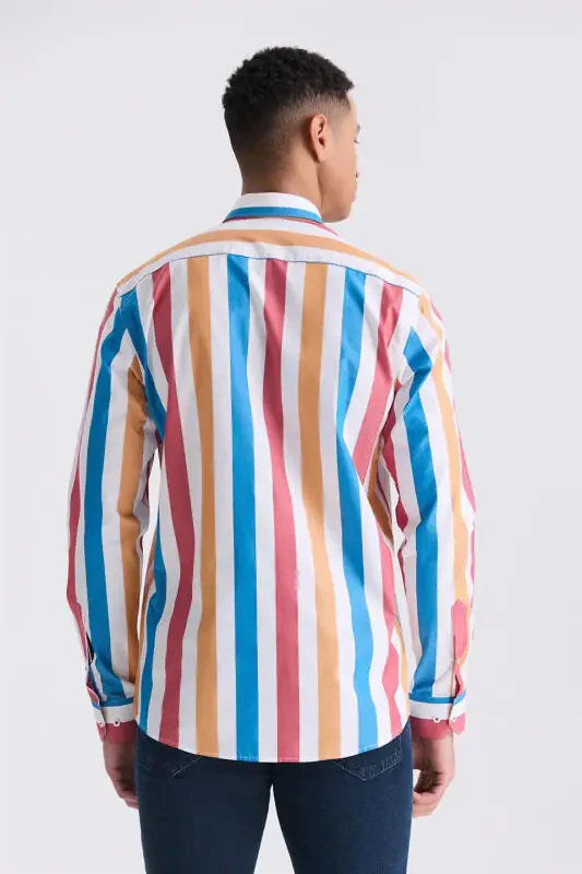 Saks облегающая полосатая рубашка из 100% хлопка - 4