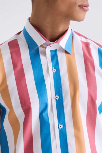 Saks Slim Fit Chiziqli 100% Paxta Koʻylak - 3