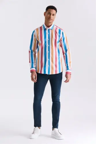 Saks Slim Fit Chiziqli %100 paxta ko'ylak - JAKAMEN (1)