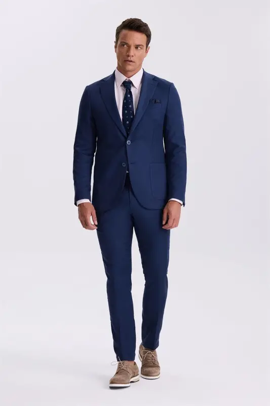 Saks Slim Fit Mono-Collar Tencel Fabric Double-Vent Patch Pocket Suit - JAKAMEN