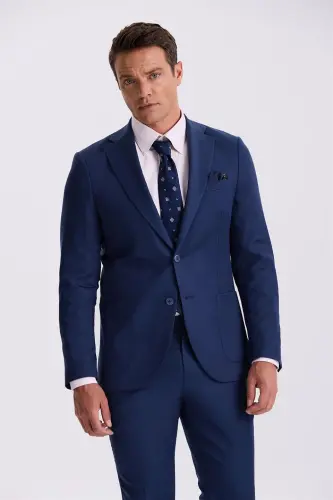 Saks Slim Fit Mono-Collar Tencel Fabric Double-Vent Patch Pocket Suit - JAKAMEN (1)