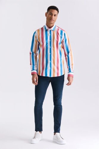 Saks Slim Fit Striped 100% Cotton Shirt - Modazone (1)