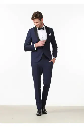 Saks Düz Fashion Slim Fit Kruvaze Yaka Dokuma Smok - RAMSEY (1)