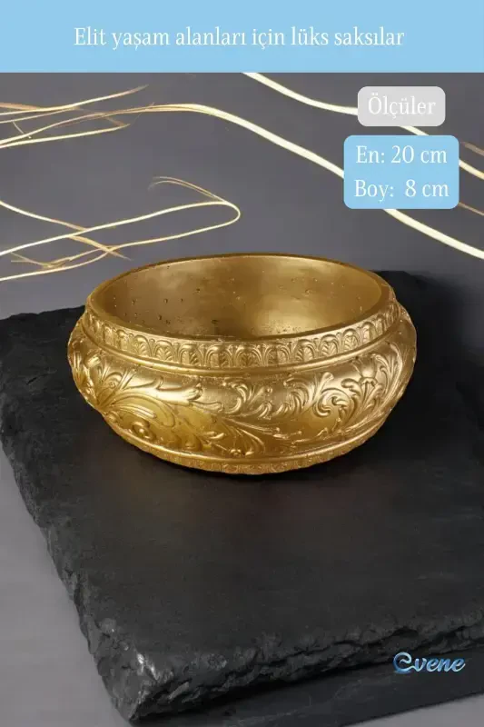 Saksı Büyük Saksı Çiçek Saksısı Büyük Boy Saksı Salon Saksısı Model 5 Gold Saksı-Altın - 2