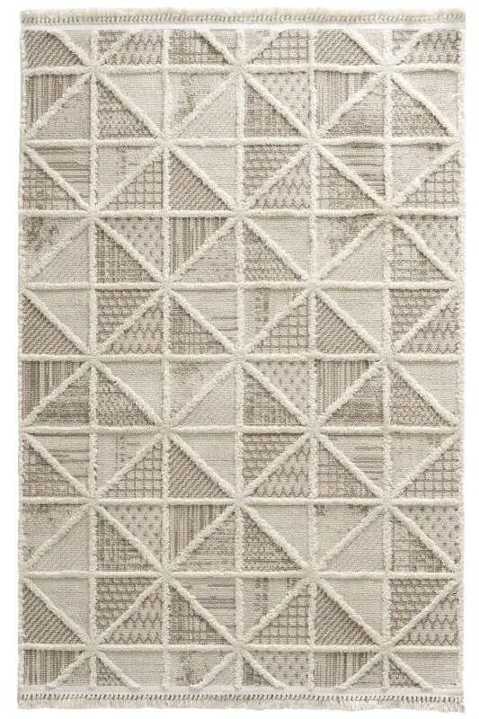 Sakura 2201 Cream Hav Dust-Proof Ethnic Patterned Modern Woven Curly Living Room Rug - 2