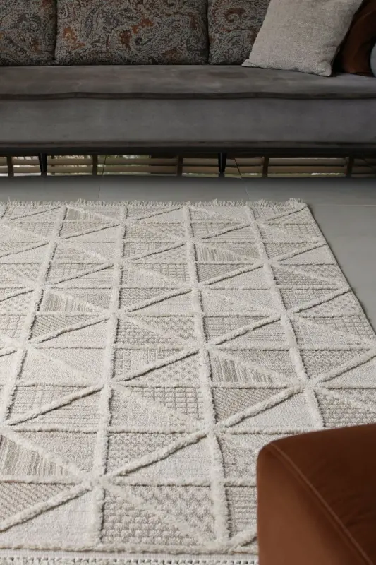 Sakura 2201 Cream Hav Dust-Proof Ethnic Patterned Modern Woven Curly Living Room Rug - 4