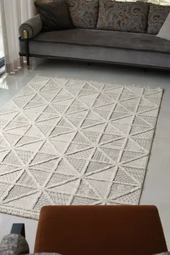 Sakura 2201 Cream Hav Dust-Proof Ethnic Patterned Modern Woven Curly Living Room Rug 