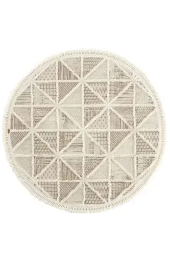 Sakura 2201 Cream Hav Toz Vermez Etnik Desenli Modern Dokuma Yuvarlak Salon Halısı-Krem 2 - 2