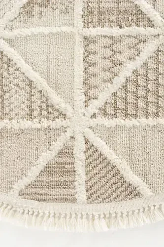 Sakura 2201 Cream Hav Toz Vermez Etnik Desenli Modern Dokuma Yuvarlak Salon Halısı-Krem 2 - 4