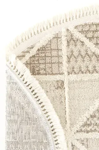 Sakura 2201 Cream Hav Toz Vermez Etnik Desenli Modern Dokuma Yuvarlak Salon Halısı-Krem 2 - 5