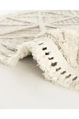 Sakura 2201 Cream Hav Toz Vermez Etnik Desenli Modern Dokuma Yuvarlak Salon Halısı-Krem 2 - 6