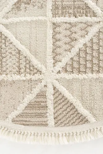 Sakura 2201 Cream Hav Toz Vermez Etnik Desenli Modern Dokuma Yuvarlak Salon Halısı-Krem 2 - 4