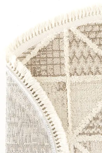 Sakura 2201 Cream Hav Toz Vermez Etnik Desenli Modern Dokuma Yuvarlak Salon Halısı-Krem 2 - 5