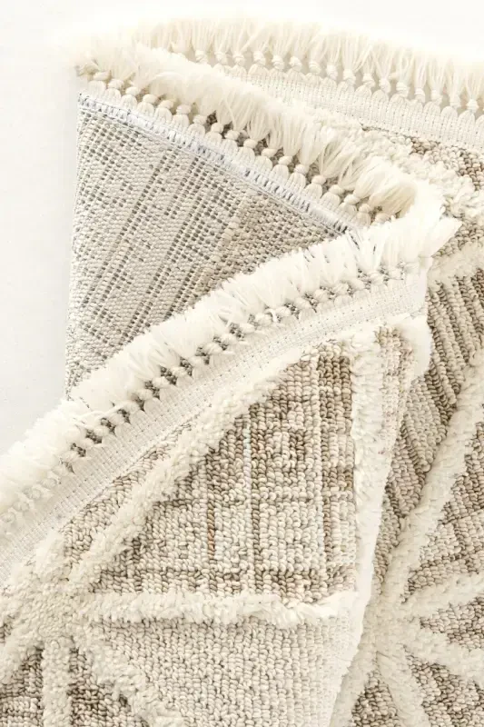 Sakura 2201 Krem Hav Toz Vermez Etnik Desenli Modern Dokuma Yuvarlak Salon Halısı-Krem 2 - 8