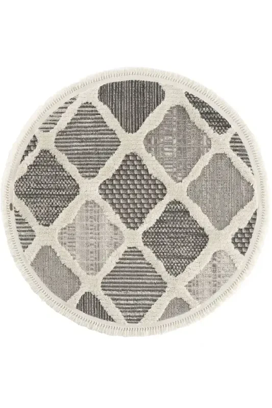 Sakura 2202 Gray Non-Shedding Ethnic Patterned Modern Woven Round Living Room Rug-Gray 10 - COOL HALI