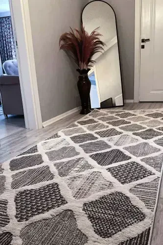 Sakura 2202 Grey Hav Non-Shedding Ethnic Patterned Modern Woven Boucle Living Room Rug-Grey 1 - 1