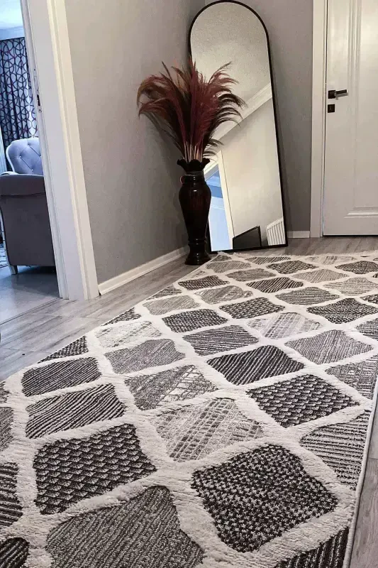 Sakura 2202 Grey Hav Non-Shedding Ethnic Patterned Modern Woven Boucle Living Room Rug-Grey 1 - 1