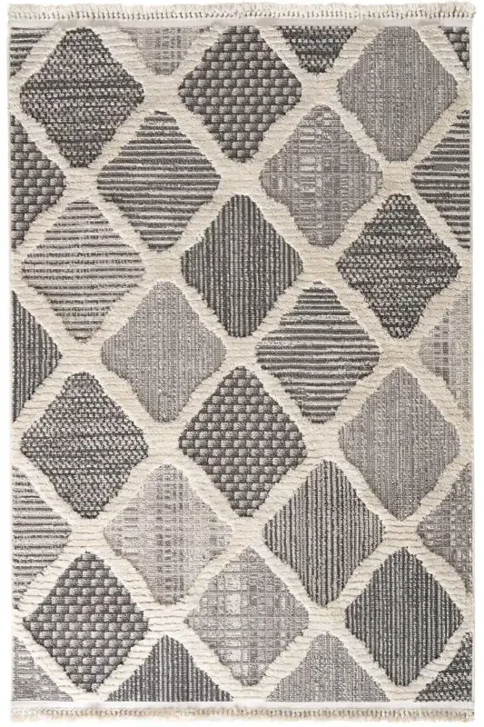 Sakura 2202 Grey Hav Non-Shedding Ethnic Patterned Modern Woven Boucle Living Room Rug-Grey 1 - 2