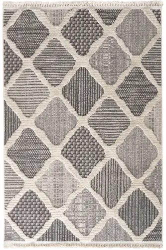 Sakura 2202 Grey Hav Non-Shedding Ethnic Patterned Modern Woven Boucle Living Room Rug-Grey 1 - 9
