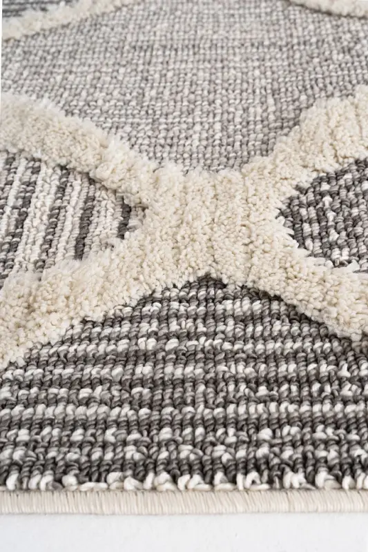 Sakura 2202 Grey Hav Non-Shedding Ethnic Patterned Modern Woven Boucle Living Room Rug-Grey 1 - 7