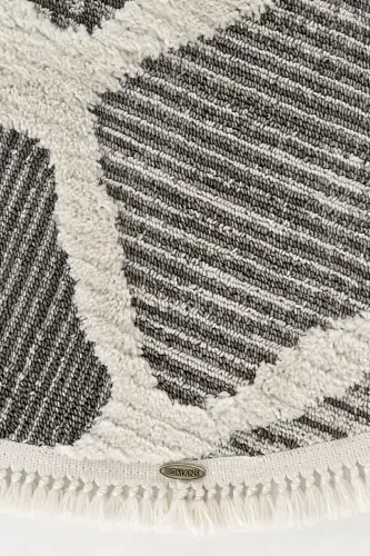 Sakura 2202 Серый Безворсовый Этнический Узор Современный Тканый Круглый Ковер для Гостиной - Серый 10 - 4