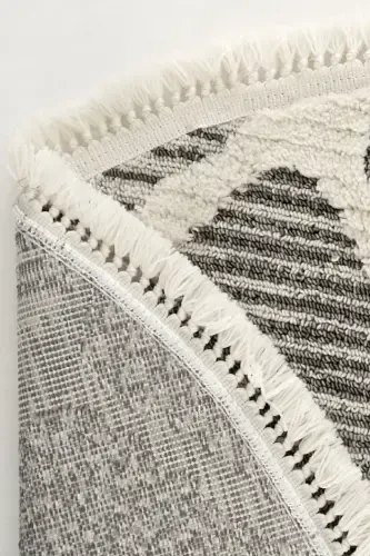 Sakura 2202 Серый Безворсовый Этнический Узор Современный Тканый Круглый Ковер для Гостиной - Серый 10 - 5