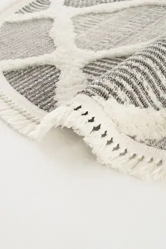 Sakura 2202 Серый Безворсовый Этнический Узор Современный Тканый Круглый Ковер для Гостиной - Серый 10 - 6