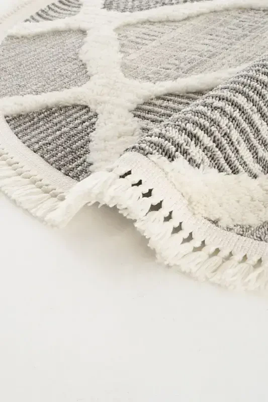 Sakura 2202 Серый Безворсовый Этнический Узор Современный Тканый Круглый Ковер для Гостиной - Серый 10 - 6