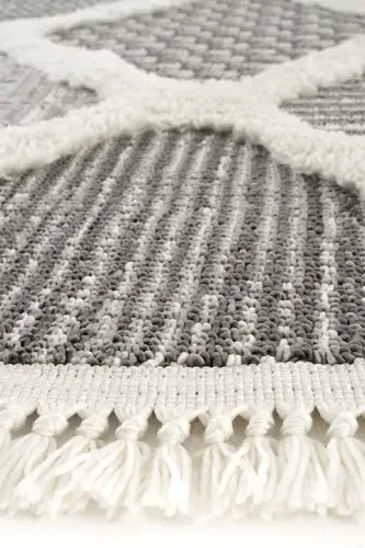 Sakura 2202 Серый Безворсовый Этнический Узор Современный Тканый Круглый Ковер для Гостиной - Серый 10 - 7