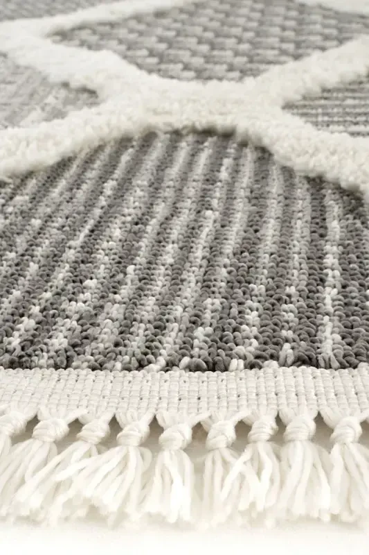 Sakura 2202 Серый Безворсовый Этнический Узор Современный Тканый Круглый Ковер для Гостиной - Серый 10 - 7