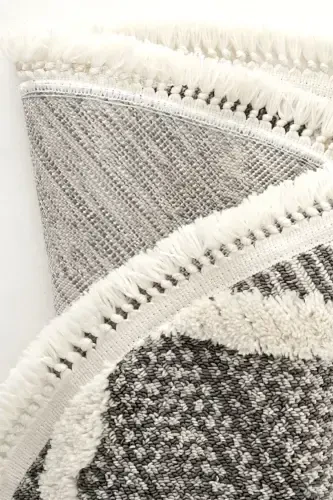 Sakura 2202 Серый Безворсовый Этнический Узор Современный Тканый Круглый Ковер для Гостиной - Серый 10 - 8