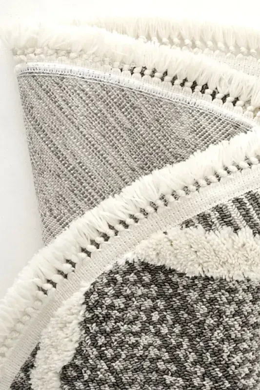 Sakura 2202 Серый Безворсовый Этнический Узор Современный Тканый Круглый Ковер для Гостиной - Серый 10 - 8