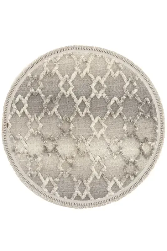 Sakura 2203 Grey Hav Non-Dusting Ethnic Patterned Modern Woven Round Living Room Carpet-Grey 11 - COOL HALI